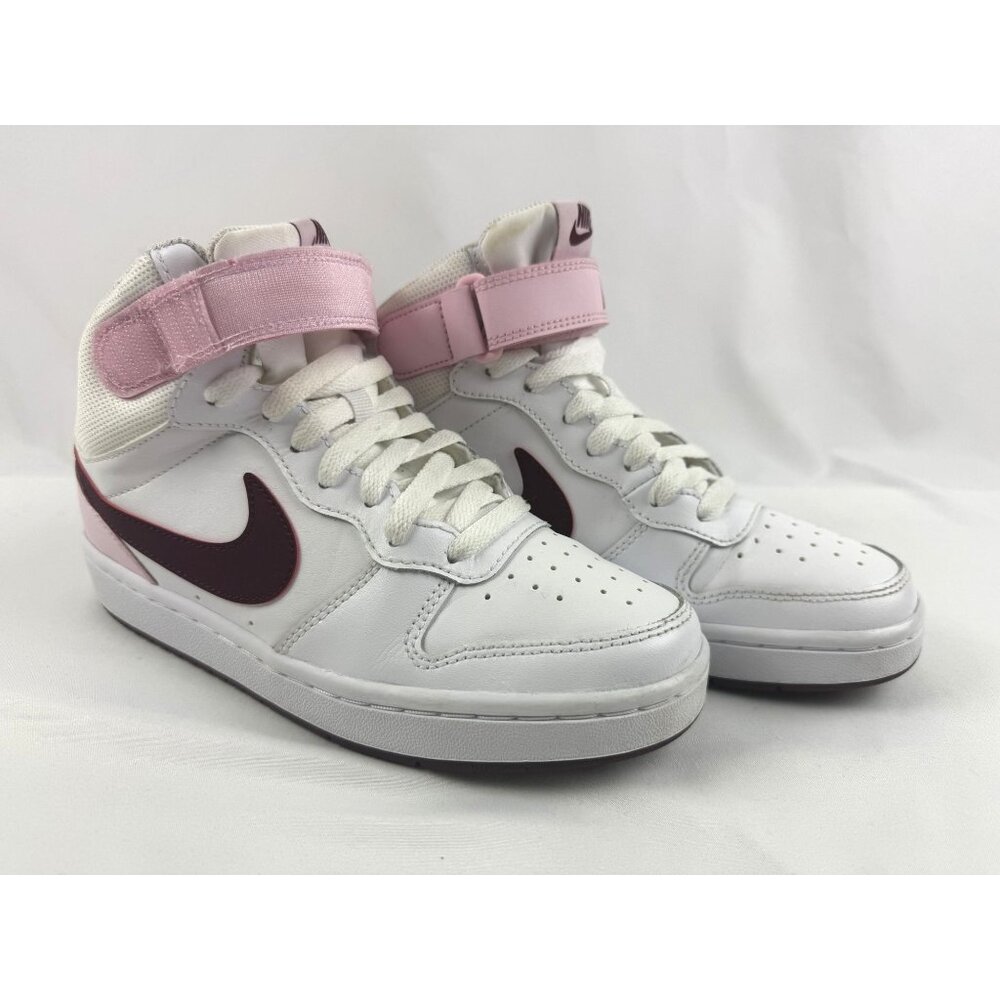 Nike Court Borough Mid 2 White Pink Maroon Girls Youth Size 5 Like New